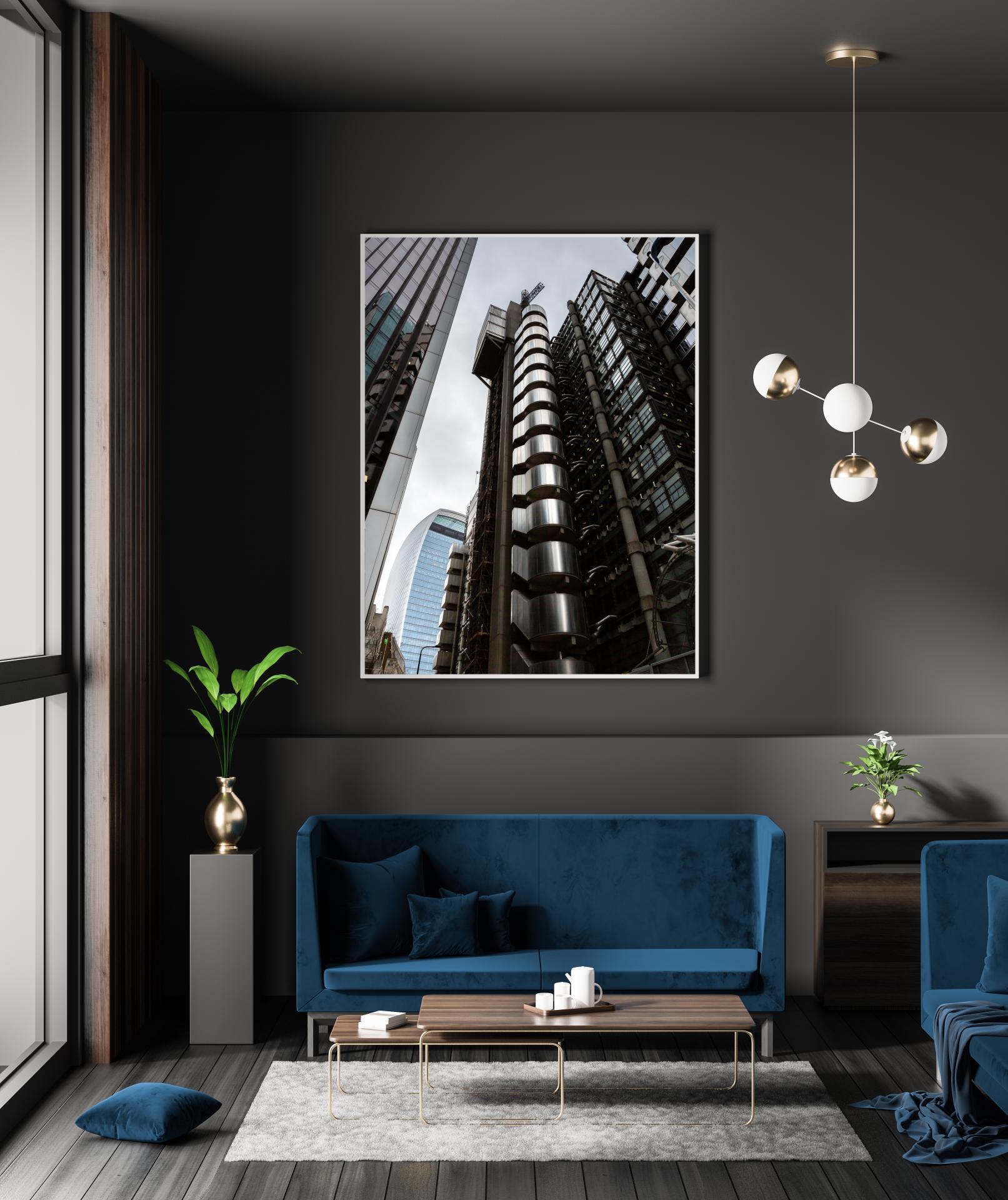 Lloyds building look upwards with the Walkie Talkie visible in the background. London Architectural Photographer, Liane Ryan Photography